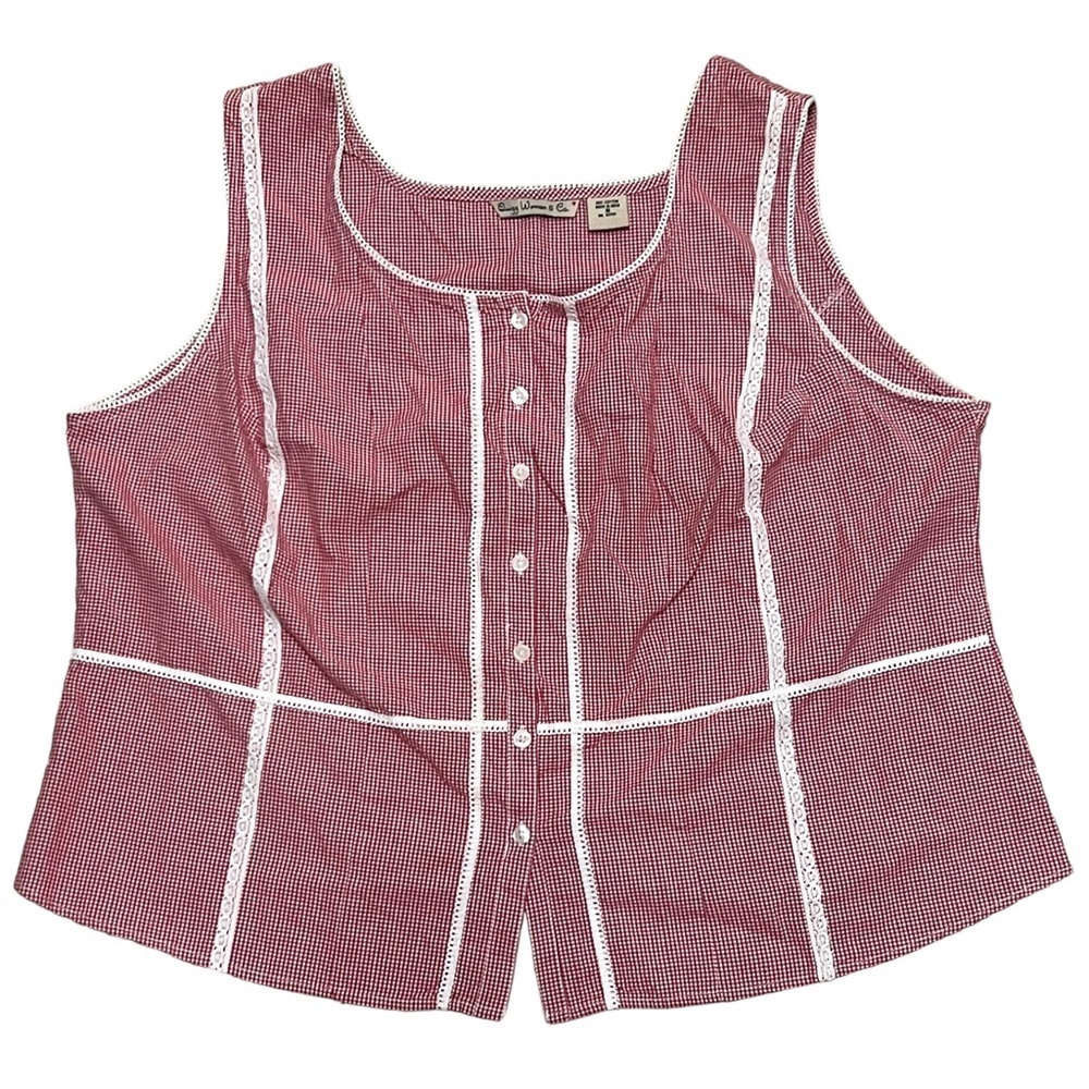 QUIZZ WOMAN & CO Red & White Gingham Pattern Sleeveless  Button Blouse, 18